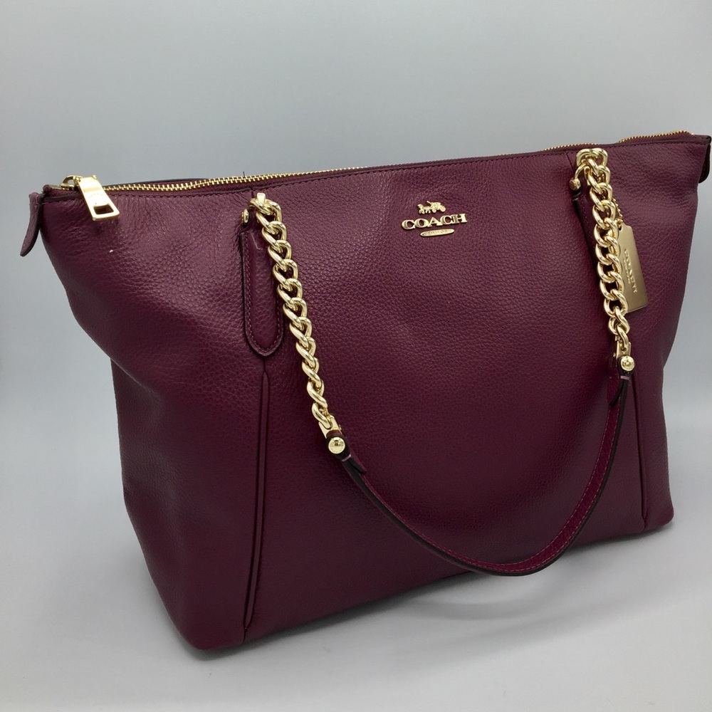 Coach Dark Berry Leather Shoulder Tote Bag - Picture 14 of 16